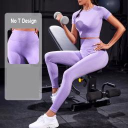 Novo conjunto de esportes das mulheres sem costura roupas de treino ginásio leggings camisa conjunto de roupas de fitness terno - Image 3