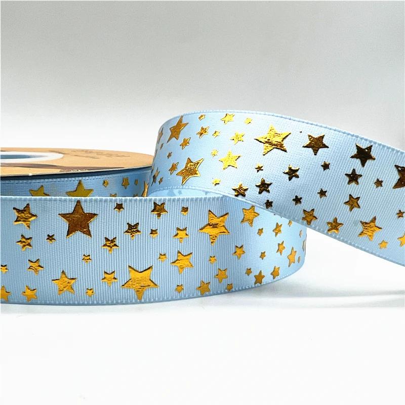5 jardas 25mm poliéster fita de impressão estrelas fita para design artesanal arco casamento decoração natal diy bift caixa embalagem - Image 1
