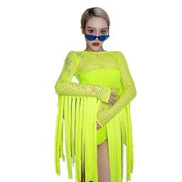 Verde borla macacão boate gogo dançarino palco hip hop roupas dj terno festival rave outfit clubwear dança desempenho - Image 5