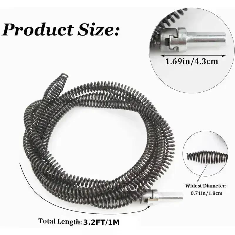 Flexível Auger Cabo Serpente Tamanco Removedor com Conector de Broca, Limpador de Tubos, Cozinha, Banheiro, Chuveiro, Pia, 1m - Image 1