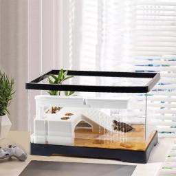 Grande tanque de tartaruga transparente aquário tanque de peixes com dreno inferior répteis anfíbios com plataforma basking caixa de reprodução aberta - Image 3