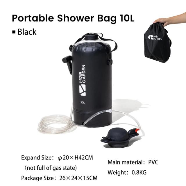 Bolsa de Chuveiro Portátil MOBI JARDIM com Bomba de Pressão e Mangueira - Chuveiro Solar para Camping e Aventuras ao Ar Livre
