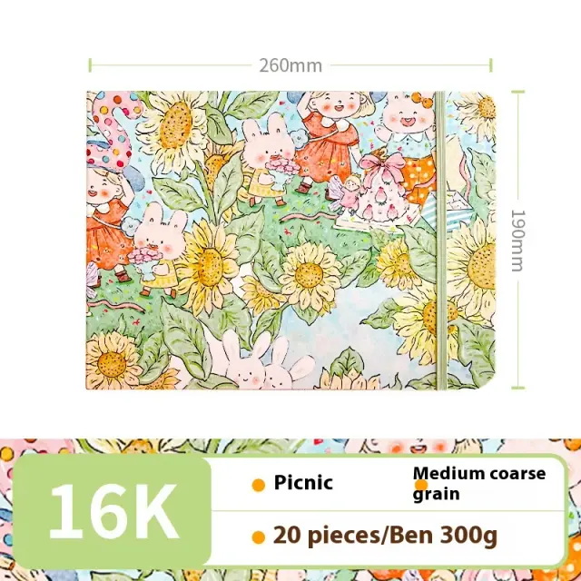 Sketchbook Aquarela 300gsm - 48k, 32k, 16k, 20 Folhas para Pintura Artística com Almofada de Vedação Manual