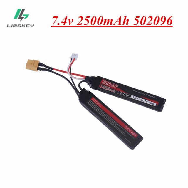 Bateria Lipo 2s 7.4V 2500mAh com Conexão Split Xt60 para Pistola de Ar Soft e Brinquedos Elétricos