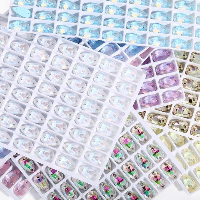 Contas de Vidro Gota Sew On com Strass para Costura - Enfeites Applique para Roupas DIY, Vestidos e Chapéus