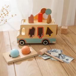 Brinquedos Montessorri de madeira para bebê, foguete de castelo, cinco em 1, brinquedos multifuncionais, máquina de café, sorvete, brinquedos educativos - Image 2