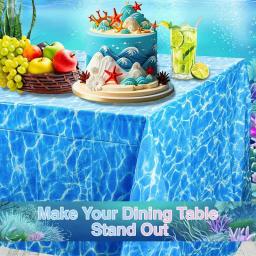 Toalha de mesa para festa com tema oceano, 137x274cm, verão, praia, onda de água, praia, piscina, primeiro aniversário, chá de bebê, suprimentos - Image 6