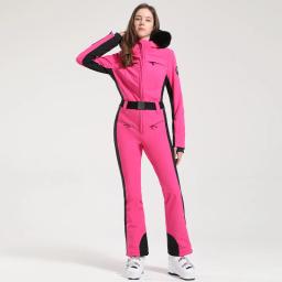 Gsou neve terno de esqui de uma peça feminino espessamento snowboard macacão feminino inverno à prova de vento à prova dwindproof água respirável roupas esqui - Image 3