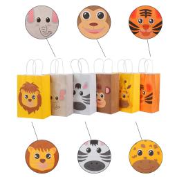 Selva Animal Tema Kraft Paper Bags para Crianças, Doces e Cookies Embalagem de Presente, Boy's Safari Birthday Supplies, Party Supplies, 12Pcs - Image 4
