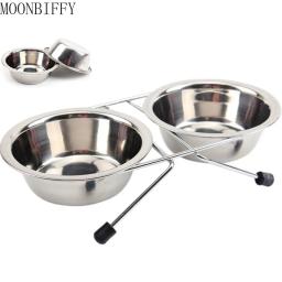 Cão tigela de aço inoxidável cão de estimação gato duplo tigelas suporte de ferro comida comida de água pratos alimentador suprimentos para animais de estimação tigela cão dogfood - Image 1