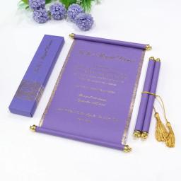 Convites personalizados com caixa de presente, papel pérola roxo, cartões, borla, casamento, festa de aniversário, festa de bebê, 100pcs - Image 3