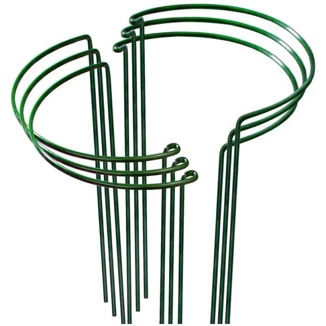Conjunto de 6 Estacas de Suporte para Plantas em Metal Redondo com Gaiola e Borda para Flores