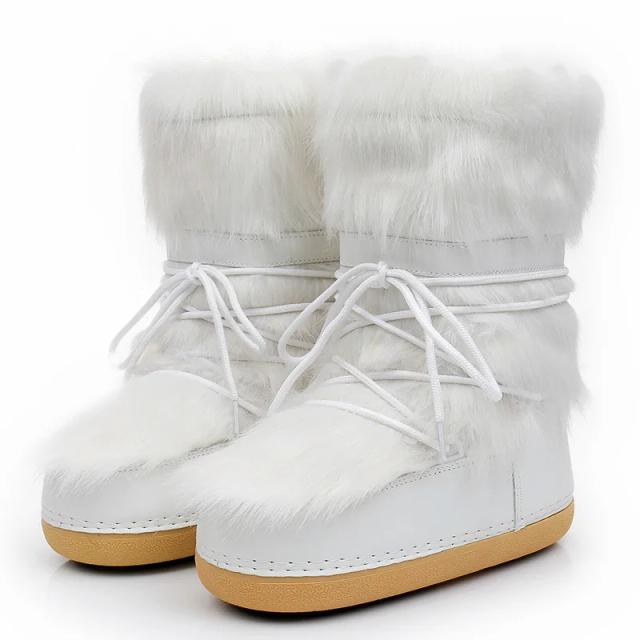 Botas de Neve Femininas 2024 Cano Médio Pelúcia Brancas