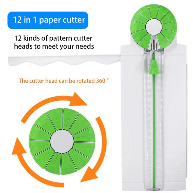 Cortador de Papel Multifuncional com Cabeça Giratória 360° e 12 Tipos de Renda Deslizante para Arte em Papel