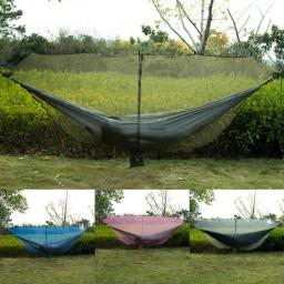 2 pessoa acampamento jardim hammock com mosquiteiro móveis ao ar livre cama resistência parachute tecido sono balanço portátil pendurado - Image 1