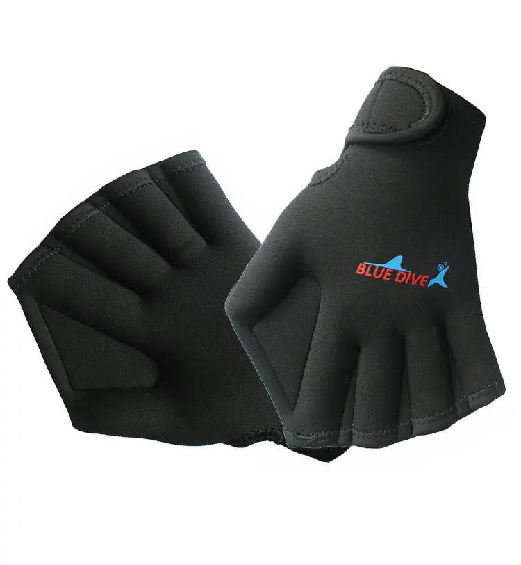 Luvas de natação ajustável Neoprene Webbed, Aquatic Fit, pás, mergulho, mergulho mão Web, luvas de água, metade do dedo, 1 par - Image 1