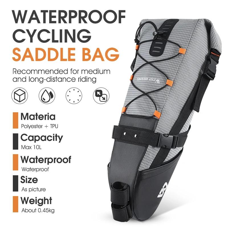 West biking saco de bicicleta à prova dwaterproof água reflexivo 10l grande capacidade sela saco ciclismo dobrável saco cauda mtb estrada saco - Image 1