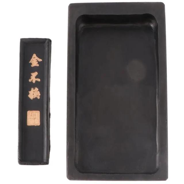 Conjunto de 2 Tinteiros de Pedra Tradicional Chinesa de 5 Polegadas com Vara para Caligrafia e Pintura Artística