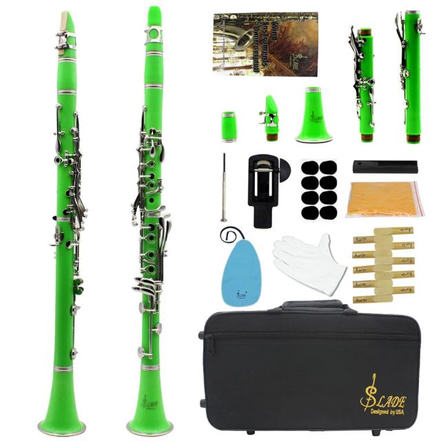 Clarinete de Madeira SLADE Professional Bb com 17 Teclas, Caixa e Kit Completo de Acessórios para Sopros