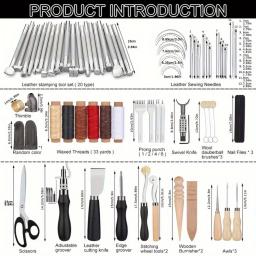 Kit De Ferramentas De Trabalho De Couro Com Saco De Armazenamento, Ferramentas De Escultura De Couro, Artesanato Para Perfuração De Corte - Image 6