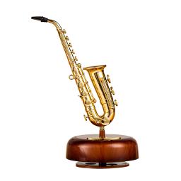Clássica Wind Up Saxophone Music Box, Twirling Music Box, Base giratória, réplica em miniatura, instrumento de sopro - Image 2