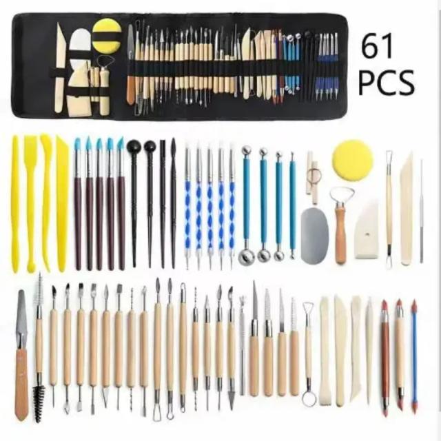 Kit Completo de Ferramentas para Esculpir em Cerâmica e Argila - 61 Peças para Artesanato e Modelagem