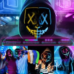 Máscara de Néon LED com Luvas Brilhantes, Máscaras de Festa Masquerade, Trajes Cosplay, Máscaras Light Glow in the Dark, Presente de Natal - Image 2