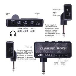Ammoon-guitarra elétrica amplificador de auscultadores, Jack e Aux In com Rock clássico efeito de distorção, amplificador 1/4 in, 3.5mm plug - Image 5