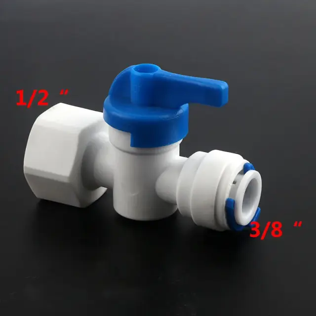 Conector Reto de Válvula de Esfera Fêmea para Tubos de 1/4 e 3/8 em Sistemas de Osmose Reversa para Aquários e Filtros de Água