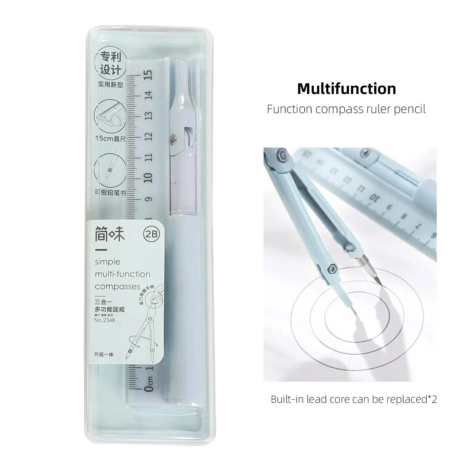 Conjunto Multifuncional Bússola e Régua, Ferramentas Integradas de Desenho Estético para Escolas Primárias e Secundárias, 3 em 1 - Image 1