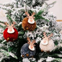 4 pçs natal feltro elk pendurado ornamentos bonito rena artesanato decorações árvore de natal pingentes de madeira festa de ano novo crianças presentes - Image 4