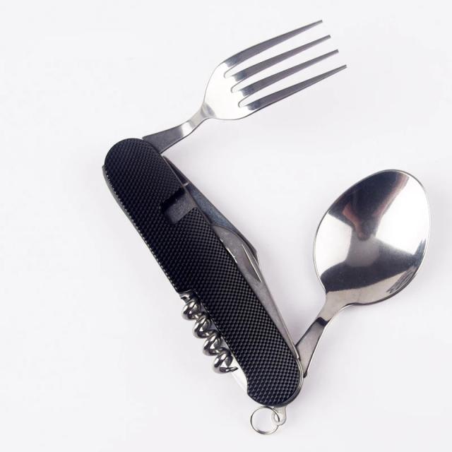 Utensílio de Acampamento Dobrável: Faca Multifuncional com Garfo e Colher para Piqueniques e Aventuras ao Ar Livre
