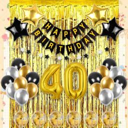 Kit balão confete de látex, preto e dourado, decoração de festa de aniversário, aniversário adulto, feliz 30, 40, 50 anos, 45 peças por conjunto - Image 3