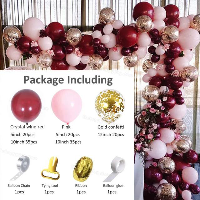 Kit de Balões Arch Garland em Confete Dourado, Vinho Tinto e Rosa - Decoração Perfeita para o Dia dos Namorados e Ano Novo com 134 Peças