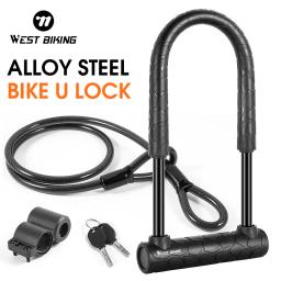Oeste Biking-Liga de Aço Bicicleta U Lock, portátil, MTB Road Bike, Força da motocicleta, Cadeado de Segurança Anti-Roubo - Image 1