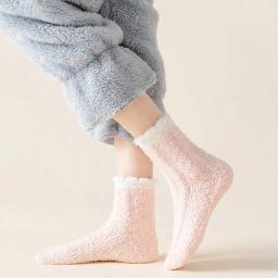4 pares mulheres inverno quente meias felpudas grosso térmico sólido macio meias fofas bonito moda chinelo casa chão dormir meias - Image 4