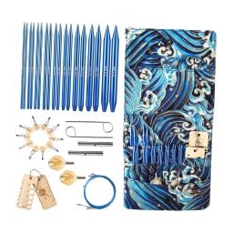 Conjunto de agulhas de tricô circular, Artesanato DIY, Agulha de tricô com padrão azul, Organizador para costura escurecimento - Image 1
