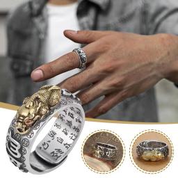 Chinese Feng Shui Anéis Ajustáveis Banhados a Prata para Homens e Mulheres, Amuleto Riqueza, Jóias da Sorte, Presente de Aniversário - Image 2