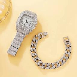 Mulheres Diamond Gold Watch Set, senhoras relógios de pulso, pulseira de strass, marca de luxo, 2pcs - Image 3