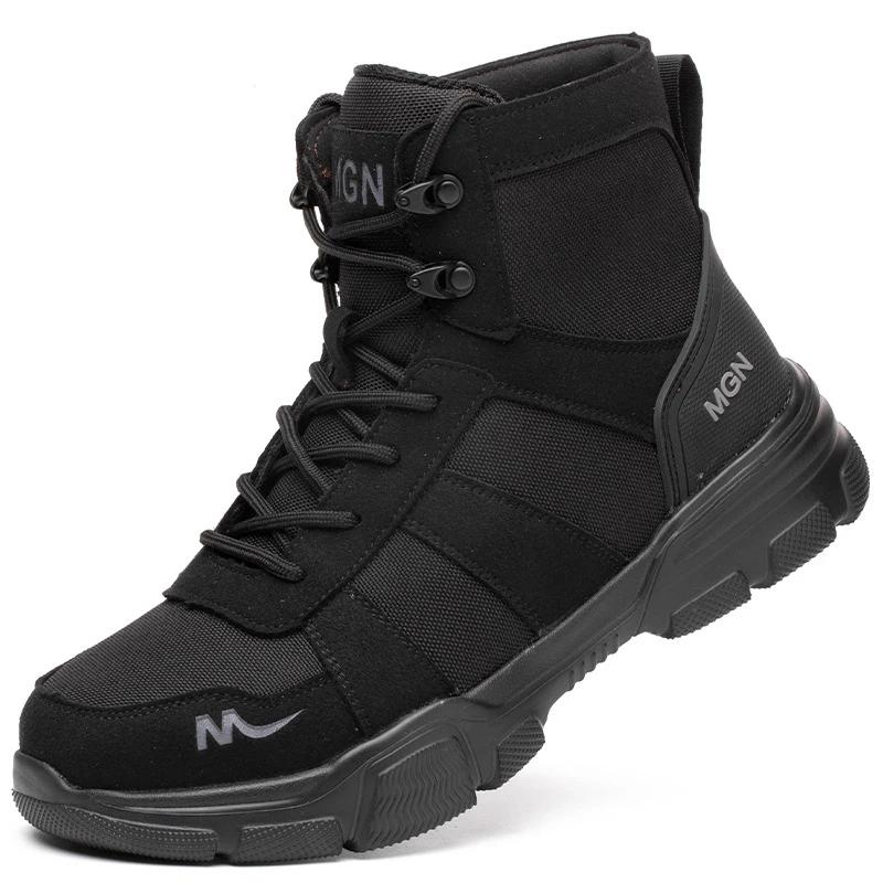 Botas de trabalho sapatos de segurança indestrutíveis homens sapatos de dedo do pé de aço à prova de punctura tênis feminino antiderrapante sapatos de trabalho masculino botas táticas - Image 1