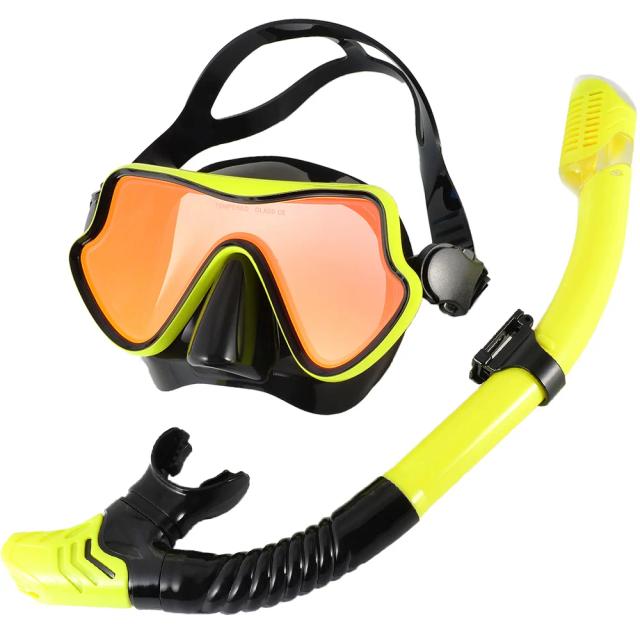 Máscara de Snorkel de Silicone com Óculos de Natação e Lente Colorida - Kit de Mergulho para Adultos com Visão Amplificada e Design Anti-Vazamento