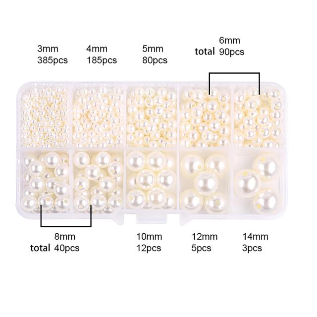 Kit Completo ABS Pearl Box Set para Criação de Jóias: Pulseiras e Colares DIY com Pérolas de 3mm a 14mm em 10 Cores Diferentes