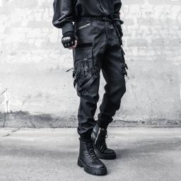 Calças de paraquedista tático com cinto de fita masculino, calças cargo casual Hip Hop Street, bolsos múltiplos, elástico na cintura, roupa elástica, 2023 - Image 3