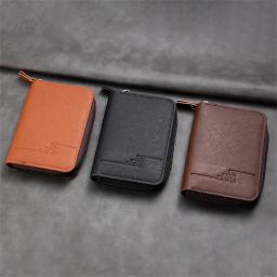 Porta-cartão de couro PU masculino, bolsa de crédito, carteira com zíper, moda, novo, 2023 - Image 2