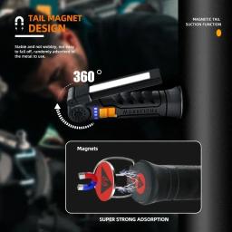 Lanterna USB Recarregável com Bateria Embutida, Tocha de Acampamento, Luz de Trabalho LED, Base Magnética, 5 Modos, Casa, Exterior - Image 3
