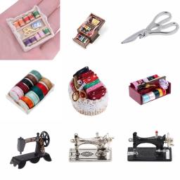 Mini Máquina De Costura Com Agulha Kit De Tesoura, Caixa De Costura, Simulação, Mobiliário, Casa De Bonecas, Acessórios Em Miniatura, 1:12 - Image 1