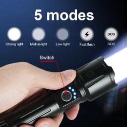 Lanterna LED de liga de alta potência 1000000LM 5000mAh Ultra poderosa recarregável de grande capacidade Lanterna tática do exército ao ar livre - Image 5