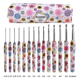 Caju flor alumínio Crochet ganchos Kit, Crochet agulhas com saco, ergonômico tricô Crochet conjunto, 2.25-10.0mm, 14Pcs, Novo - Image 1