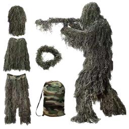 3D Camouflage Ghillie Suit, Caça Vestuário, Vestuário ao ar livre, Jaqueta, Calças, Capuz, Bolsa de Transporte, Adultos, Crianças, Juventude, 5 em 1 - Image 1