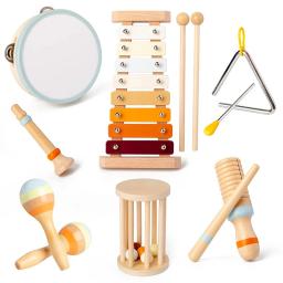 Instrumentos musicais Montessori do bebê, brinquedos de madeira, instrumentos de percussão, bateria com xilofone, presentes educativos pré-escolares, crianças - Image 1